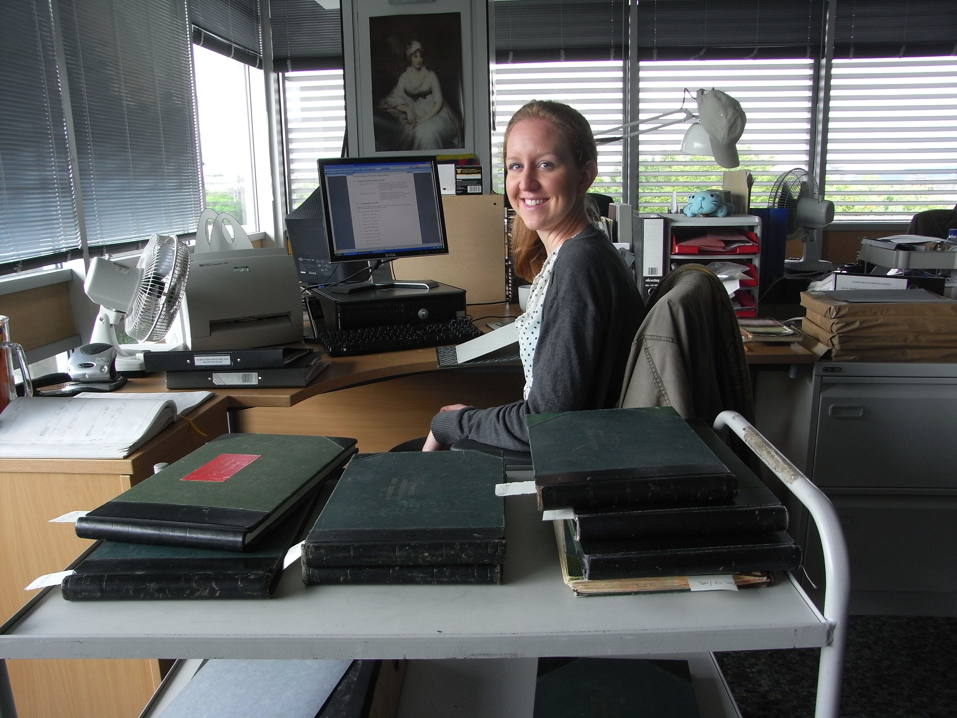 Rachael Muir working on registers of the Simpson Memorial Maternity Pavilion